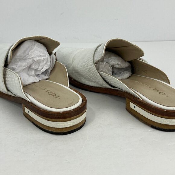 Freda Salvador Mules Slippers Size 8.5 White Leather Pointed Toe Block Heel 1in - Picture 3 of 6